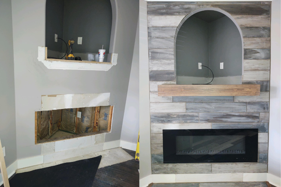 Full view of the new fireplace setup